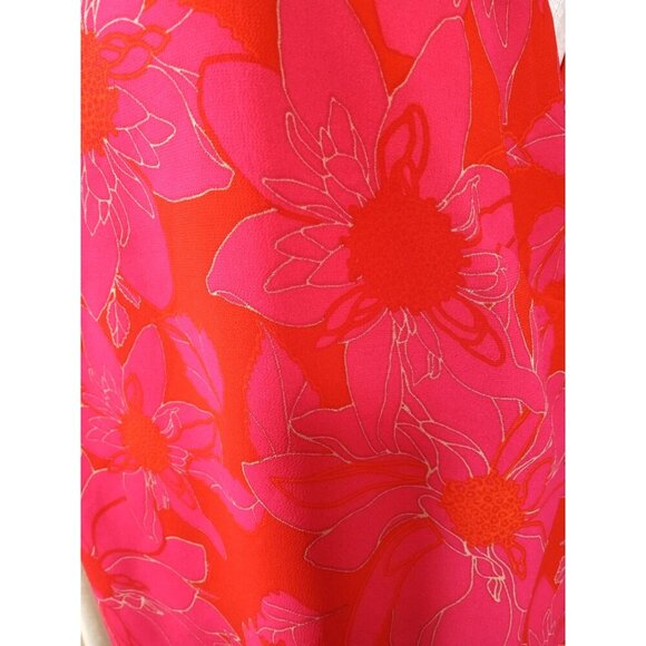 Rose + Olive Womens Chic Hot PInk/Orange Gold Thread Floral Ruffle Strap Tank To - Picture 6 of 14